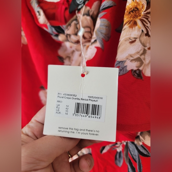 Missguided Red Floral Crepe Overlay Bardot Playsuit Womens Size 10 NWT - Picture 8 of 8